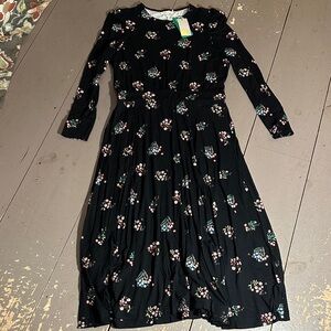 Boden NWT Black Floral Jersey Midi Dress